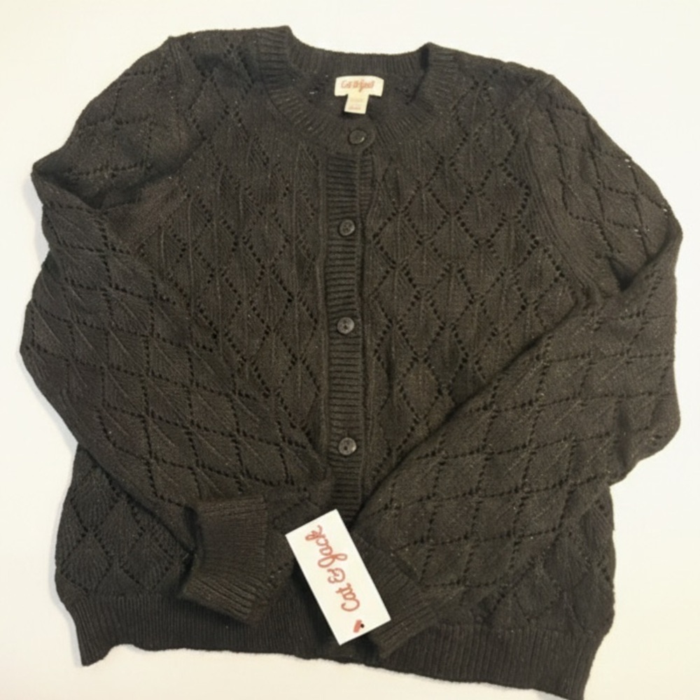Cat & Jack Black Glitter Soft Knitted Button Sweater L 10/12 NWT